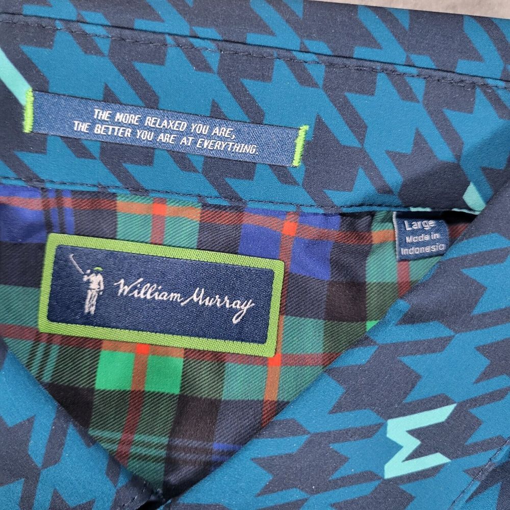 William Murray Houndstooth Long Sleeve Button Up‎ Shirt Mens Large Blue - Picture 2 of 9